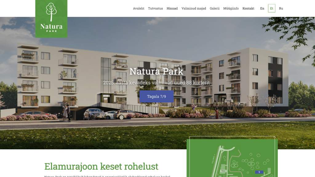 Natura park veebilehe tegemine uusarendus kinnisvaraettevottele